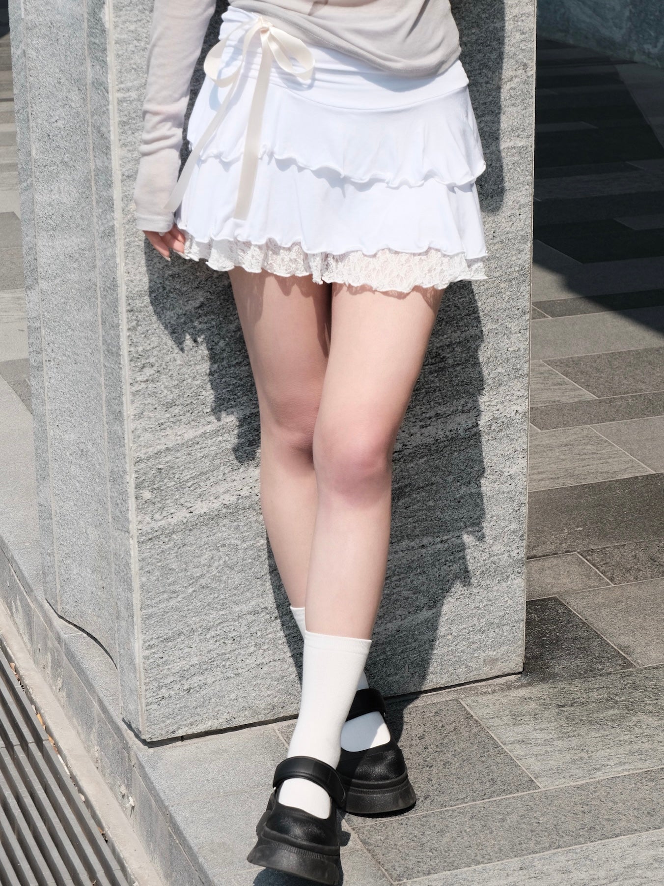 【溫柔芭蕾舞風】Angel's Closet 蝴蝶結三層蕾絲捲邊裙褲