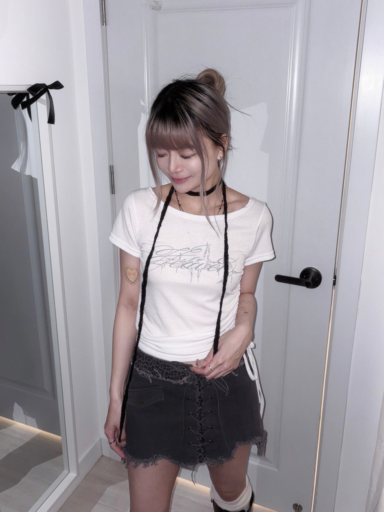 【豹紋穿搭入門級】Wild Cat破爛感豹紋交叉綁帶Mini Skirt