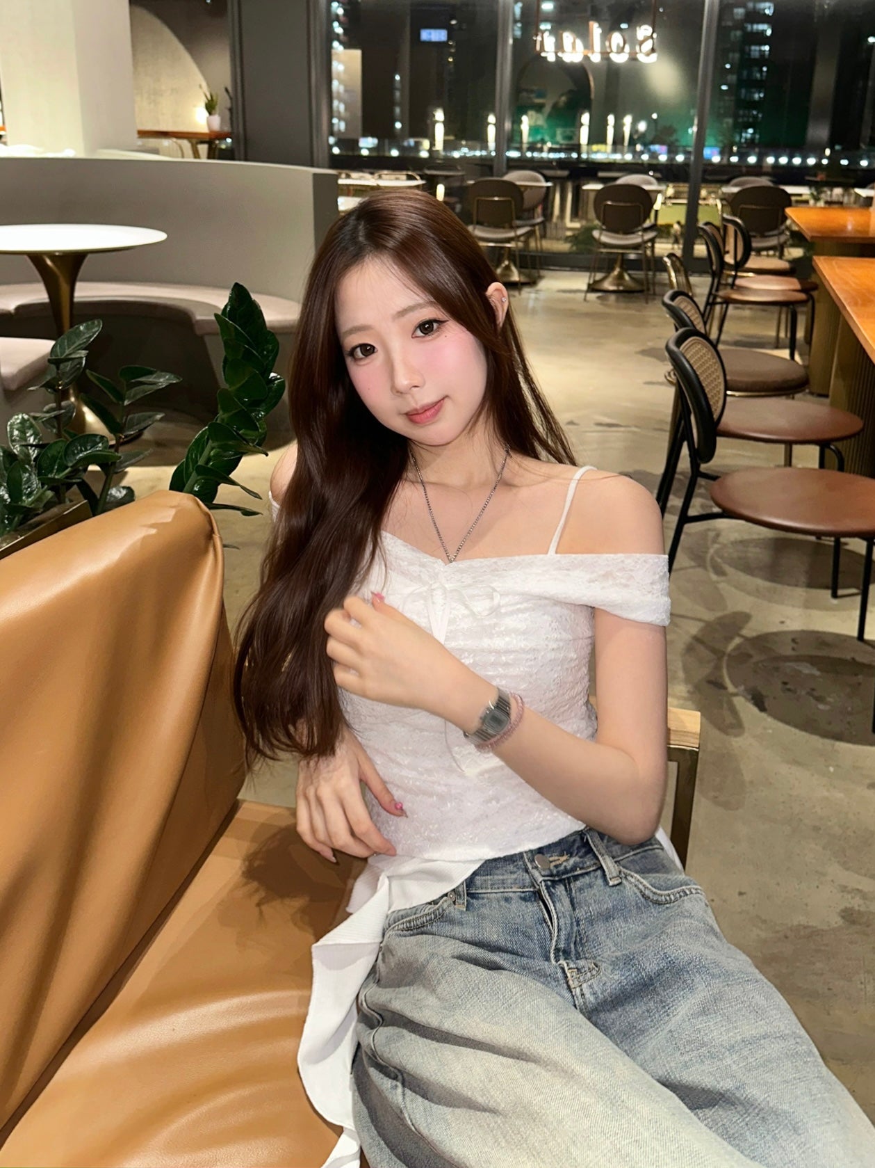 【遮手臂+疊穿必入】Unrose蕾絲蝴蝶結玫瑰Off-Shoulder Top