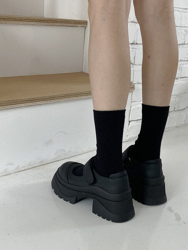 【K.O拖地褲】+7cm 增高顯瘦超厚底懶人免綁Mary Jane皮鞋