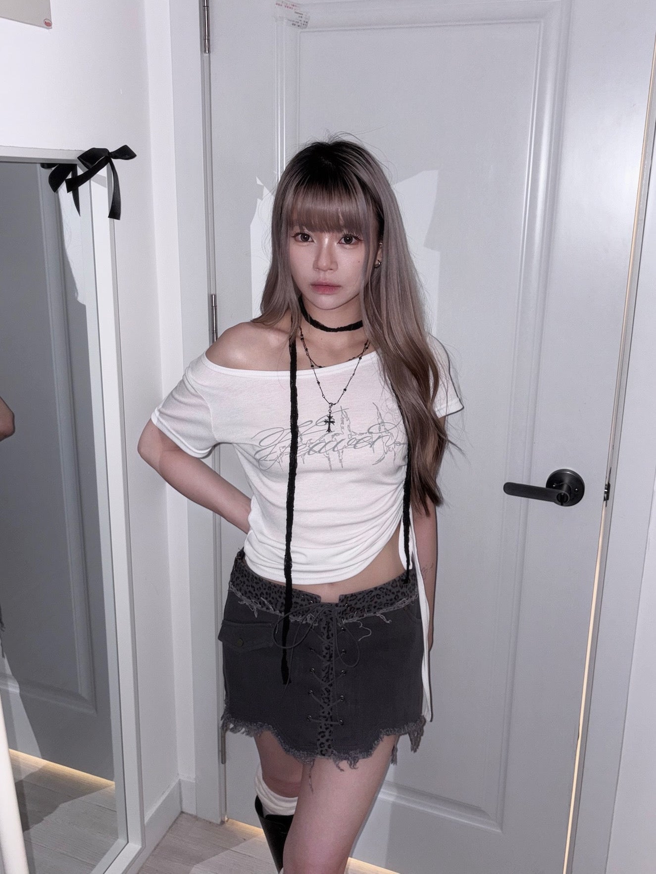 【豹紋穿搭入門級】Wild Cat破爛感豹紋交叉綁帶Mini Skirt