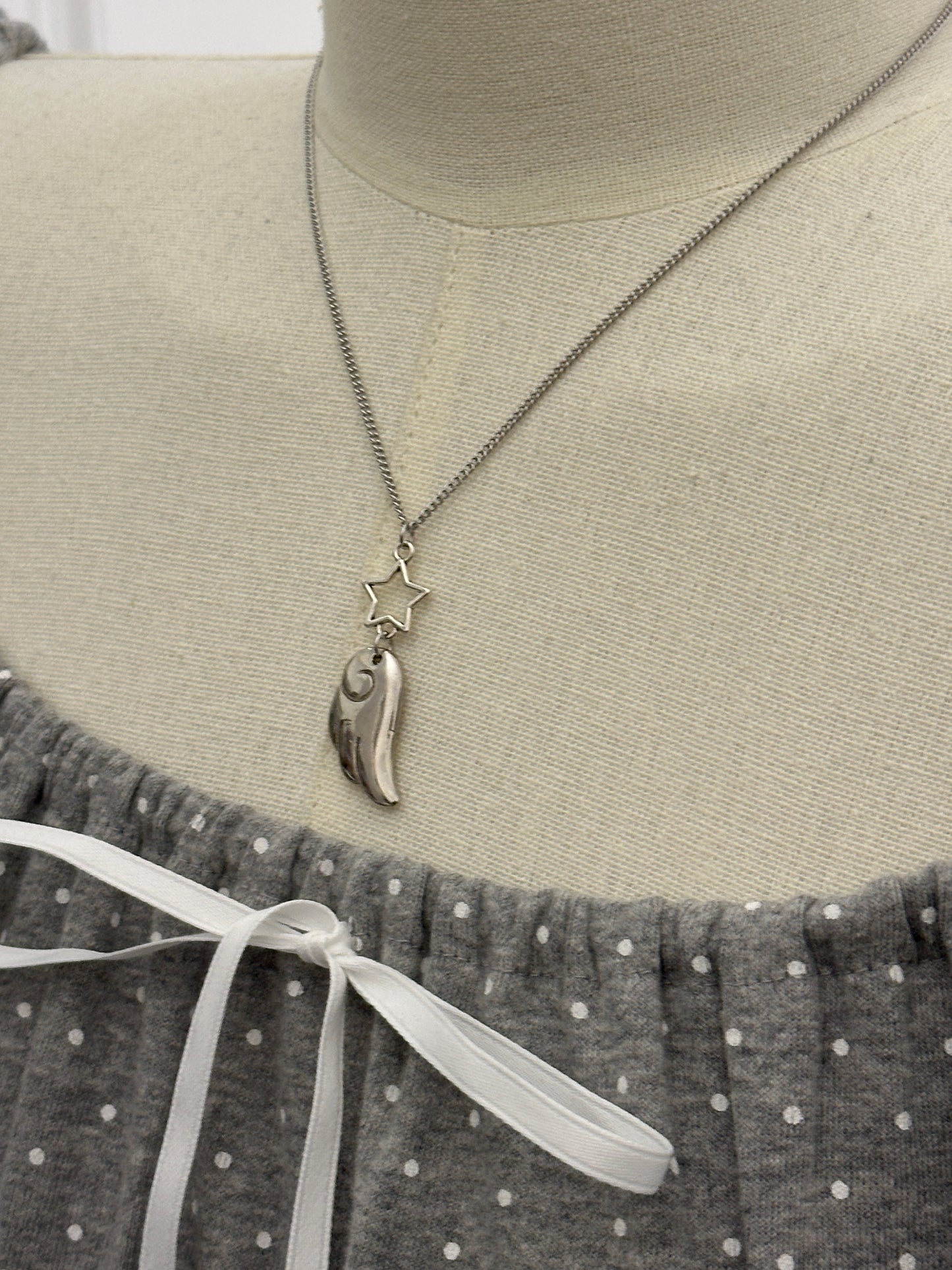 Star on Angel’s Wing Sliver Necklace