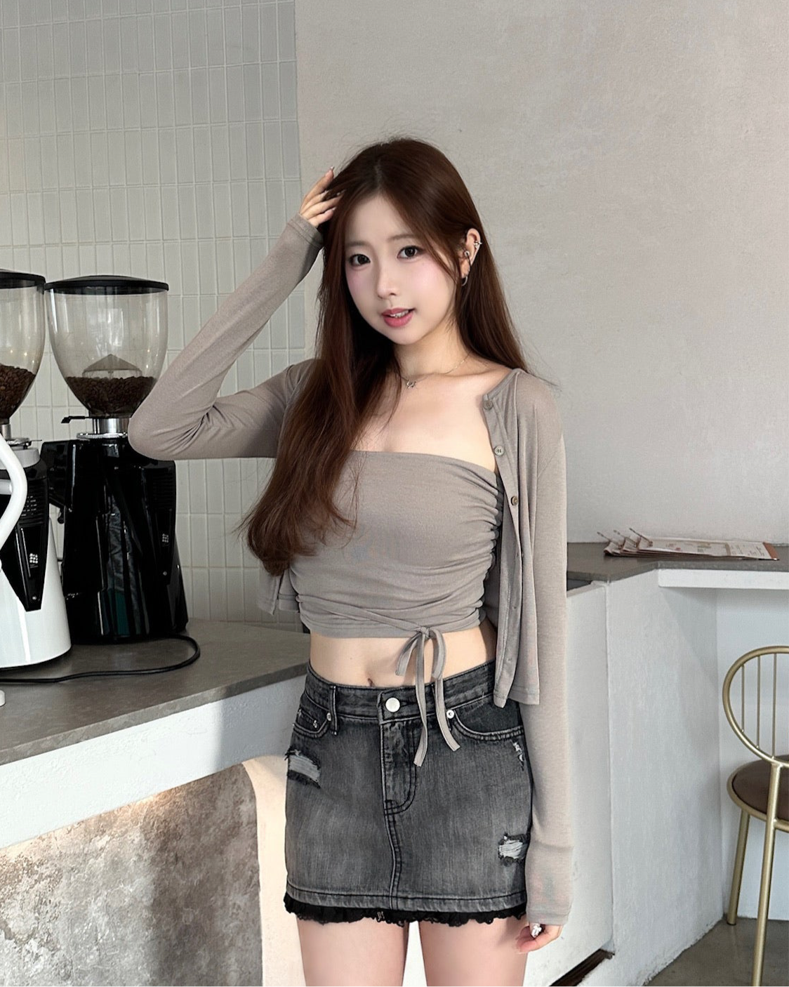 【百搭1 set 2件套】Clean Fit 日常低飽和顏色軟糯感綁帶抹胸 & 外套