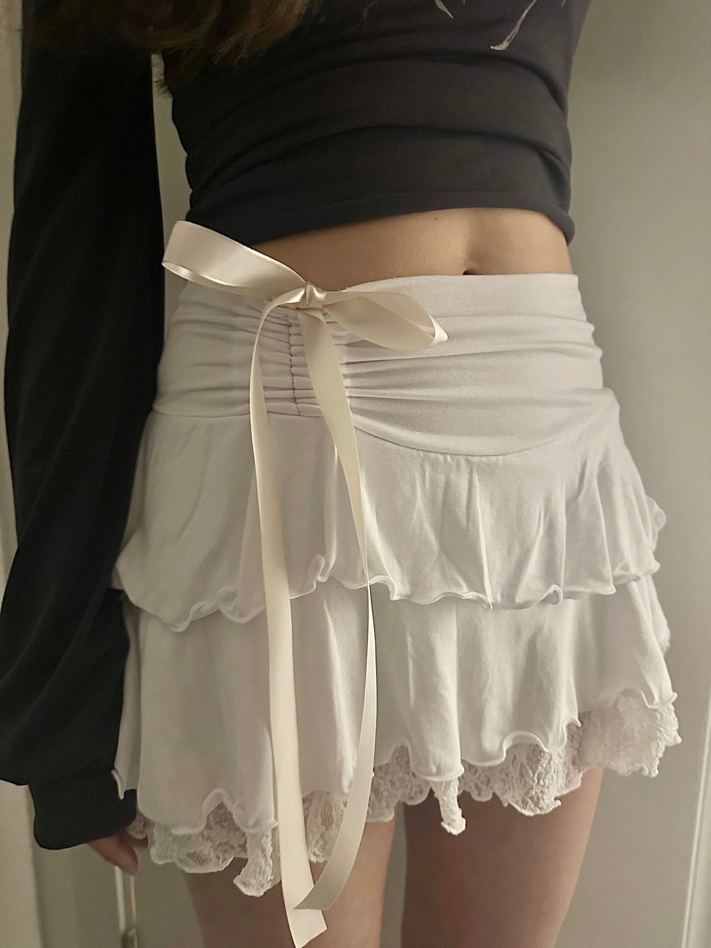 【溫柔芭蕾舞風】Angel's Closet 蝴蝶結三層蕾絲捲邊裙褲