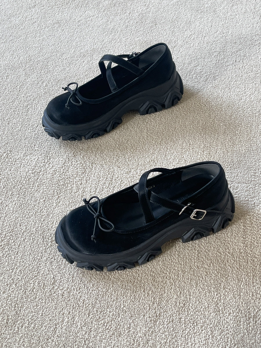 +4cm Bowknot Cyber Balletcore Loafers
