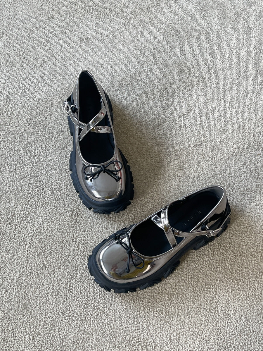 +4cm Bowknot Cyber Balletcore Loafers