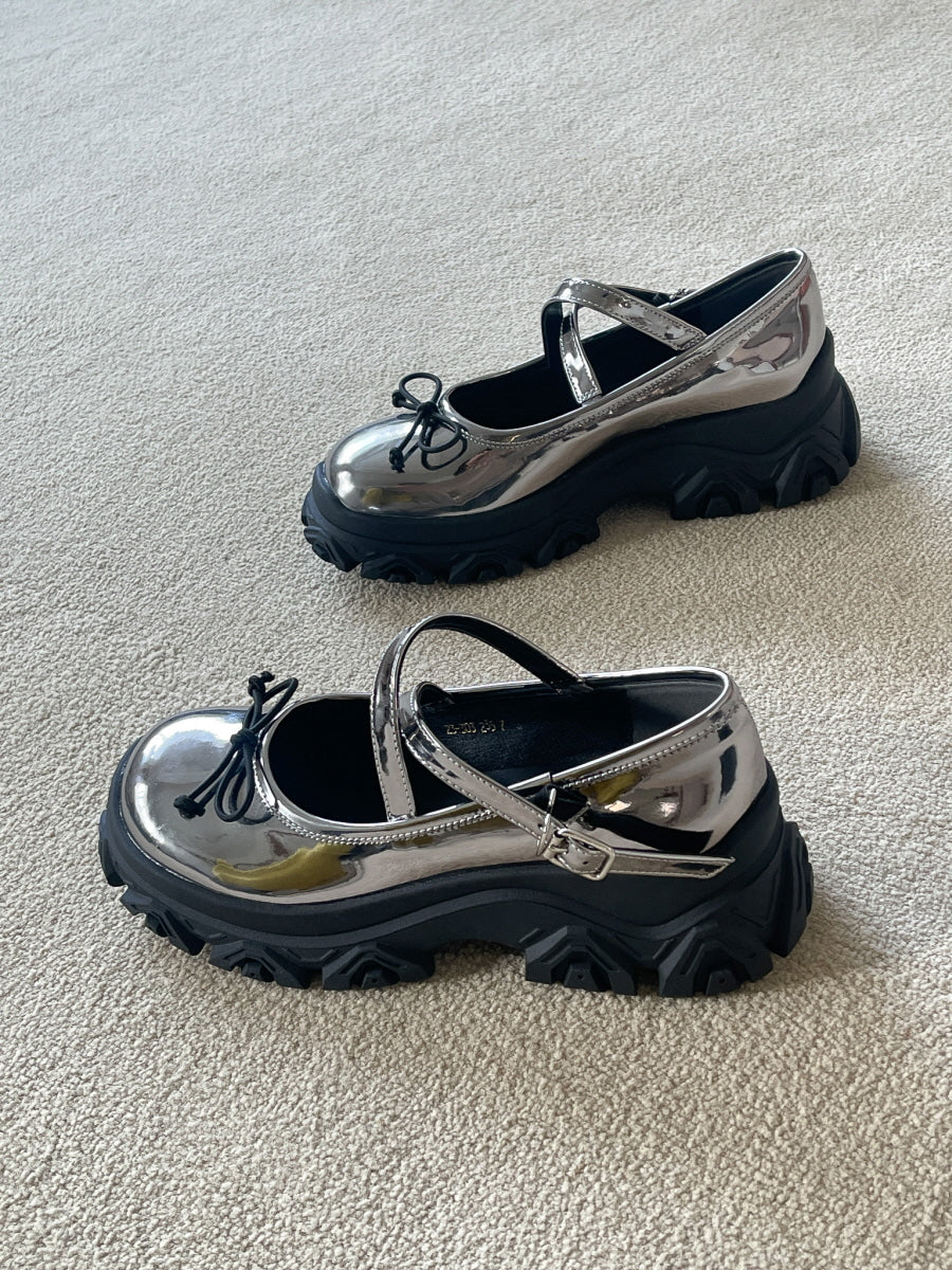 +4cm Bowknot Cyber Balletcore Loafers