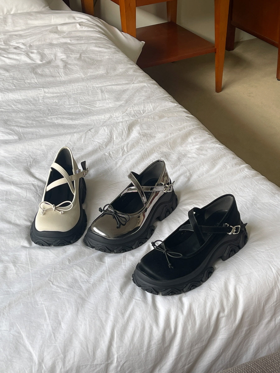 +4cm Bowknot Cyber Balletcore Loafers