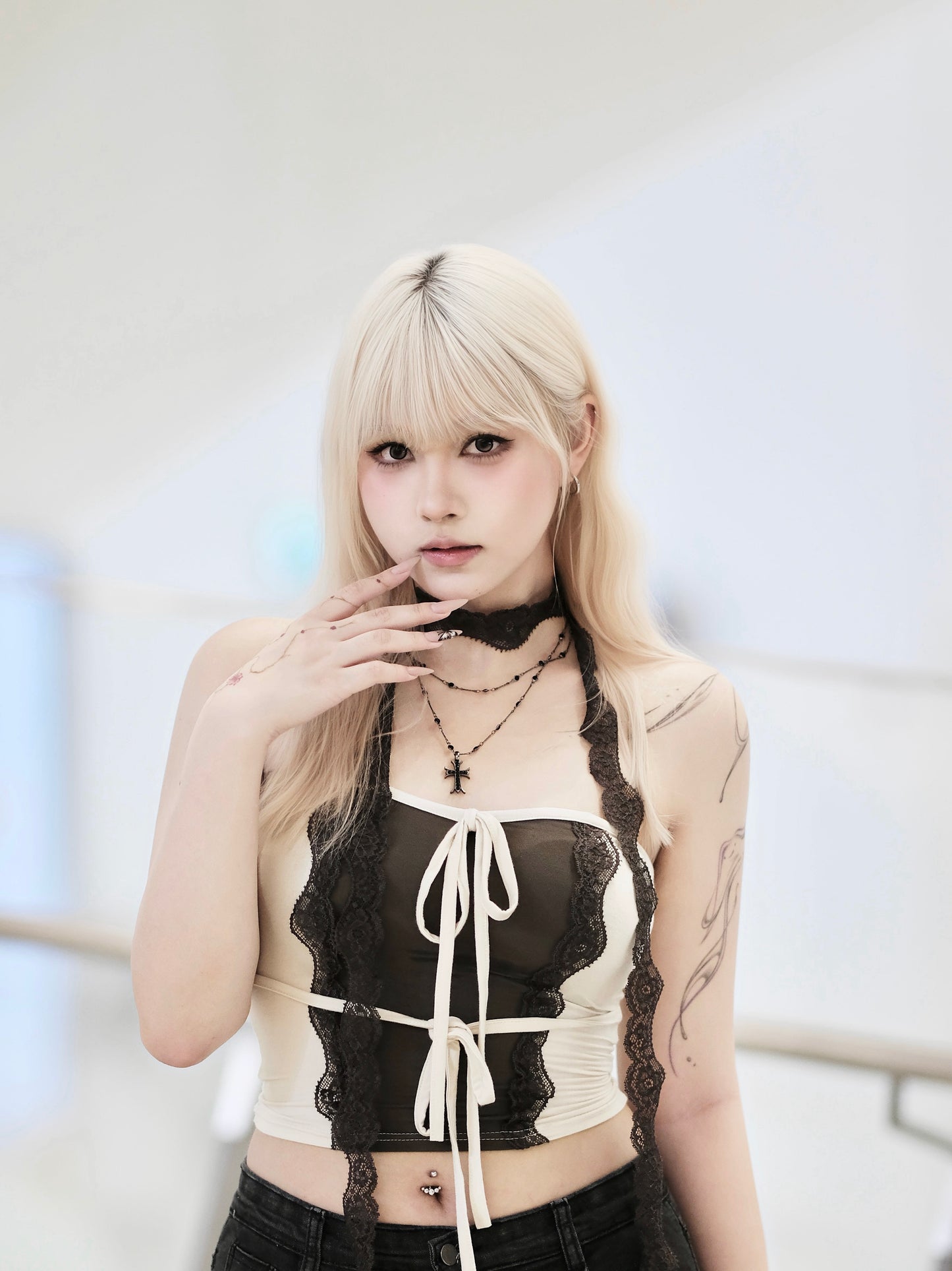 【復古輕哥德風】Vintage Elf 蕾絲蝴蝶結軟滑心型Tube Top Muffler Set
