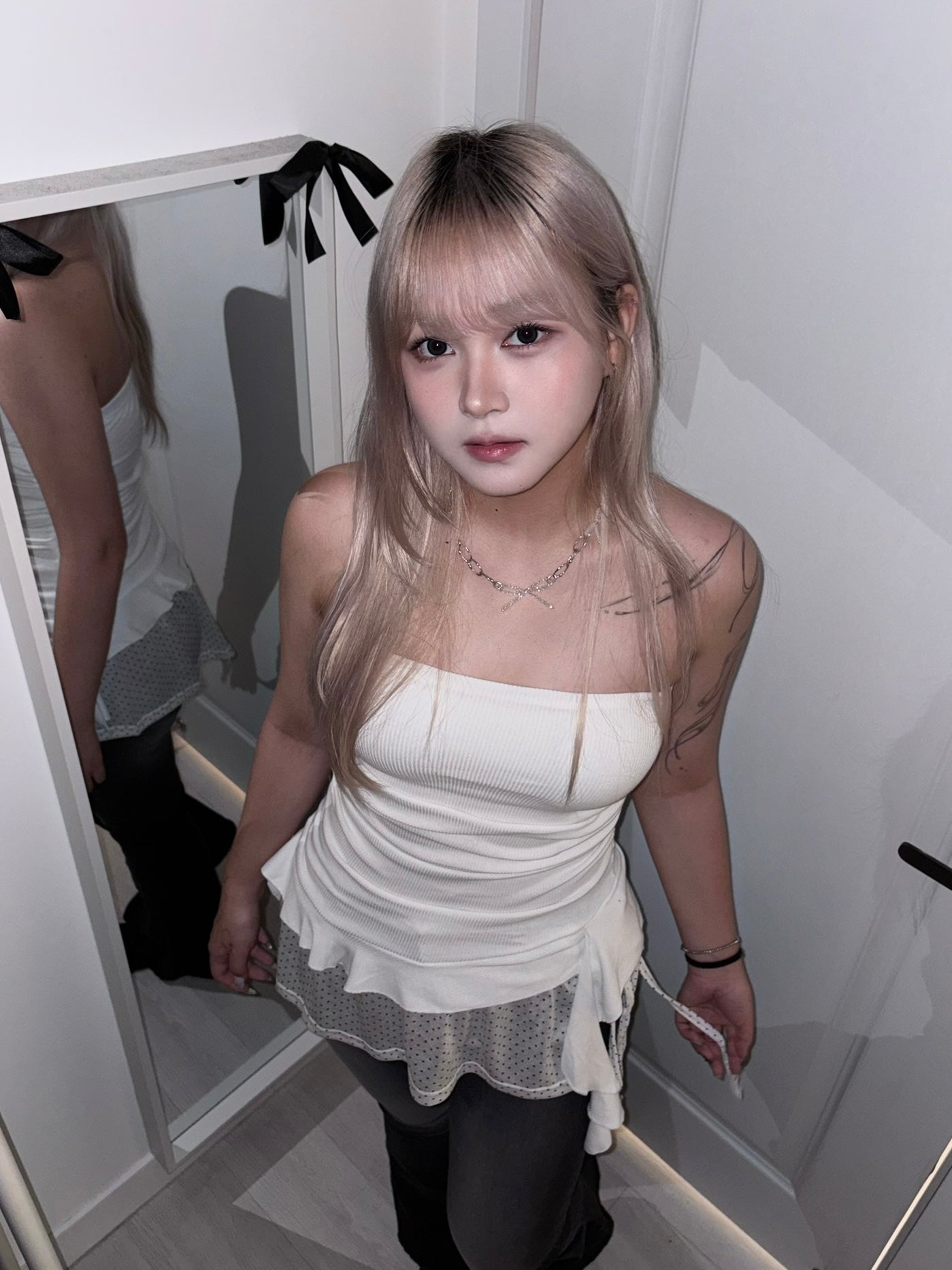 【韓式疊穿入門】不規則垂墜飄帶半身抹胸Padded Dress