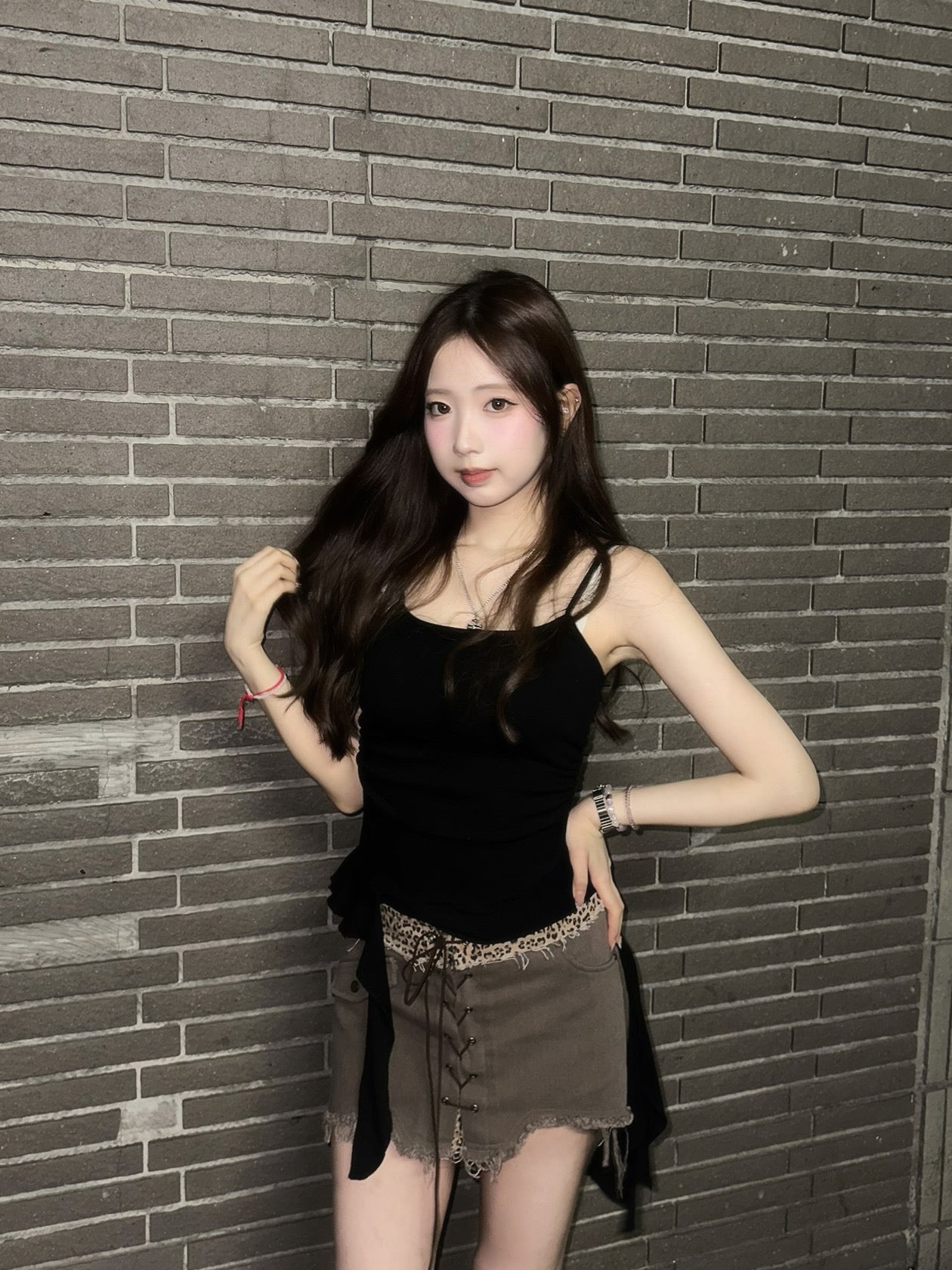 【豹紋穿搭入門級】Wild Cat破爛感豹紋交叉綁帶Mini Skirt