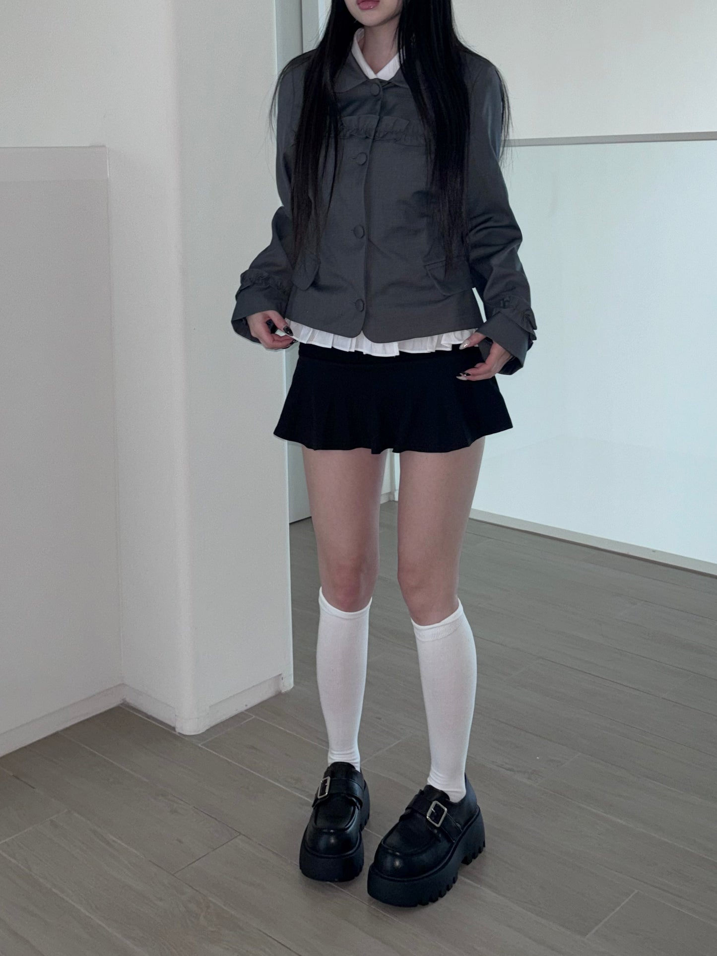【韓網同款】+7cm Academic Girl 銀扣免綁厚底Mary Jane 皮鞋