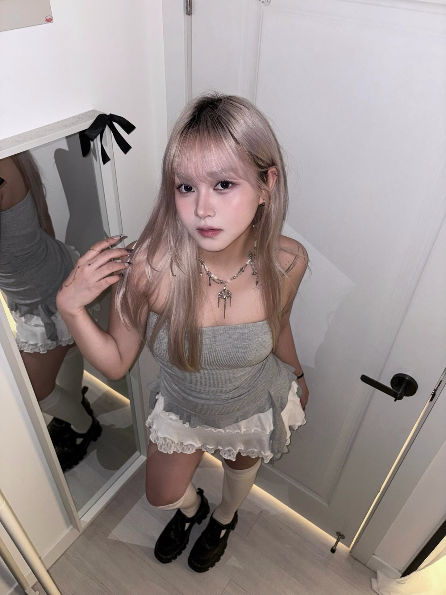 【韓式疊穿入門】不規則垂墜飄帶半身抹胸Padded Dress