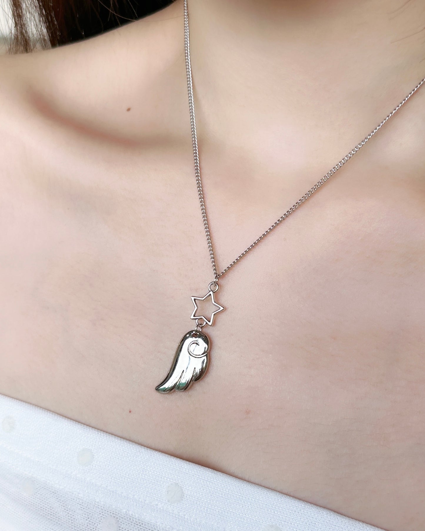 Star on Angel’s Wing Sliver Necklace