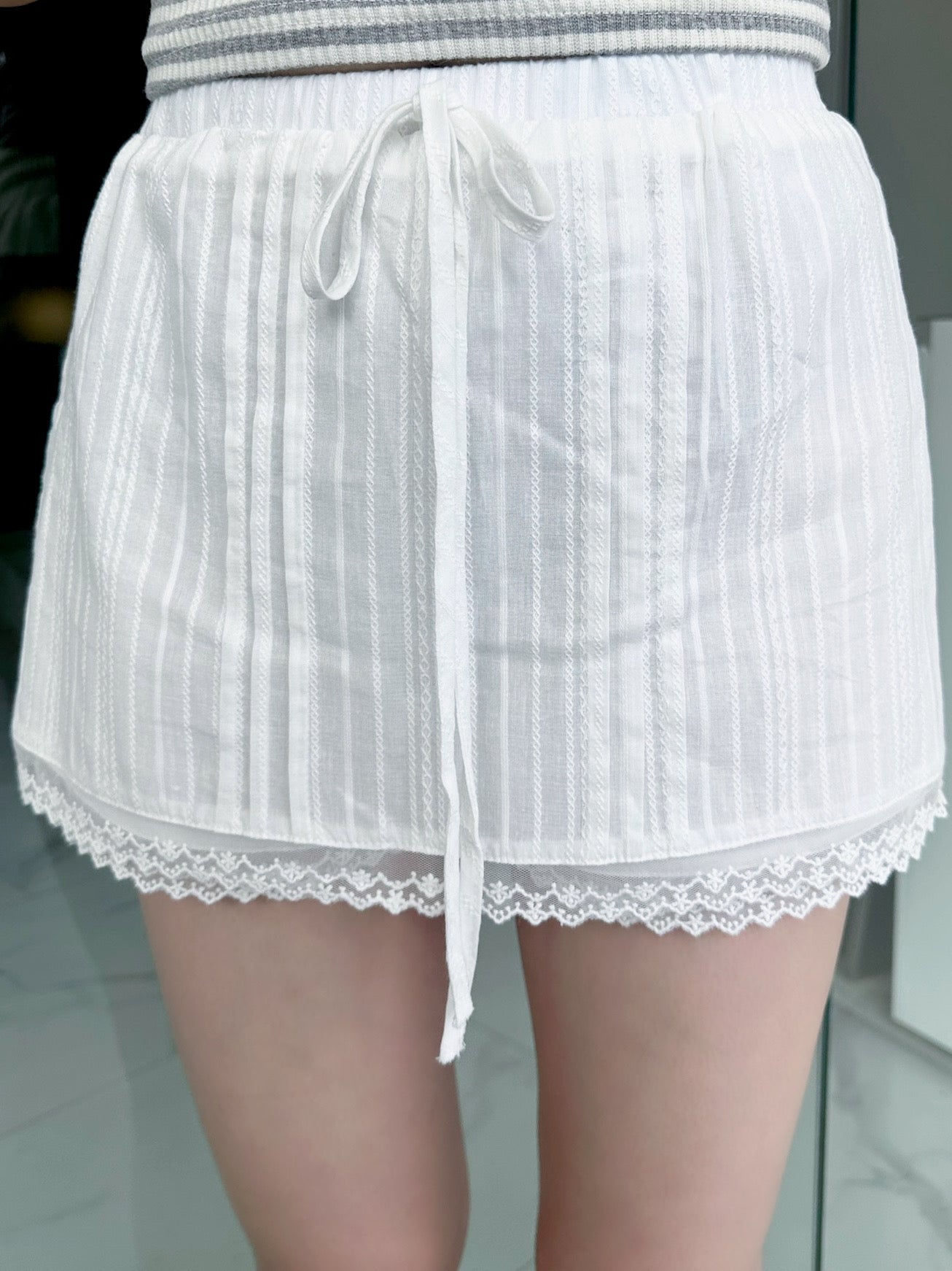 【韓系清純溫柔風】Summer Breeze蕾絲刺繡蝴蝶結裙褲