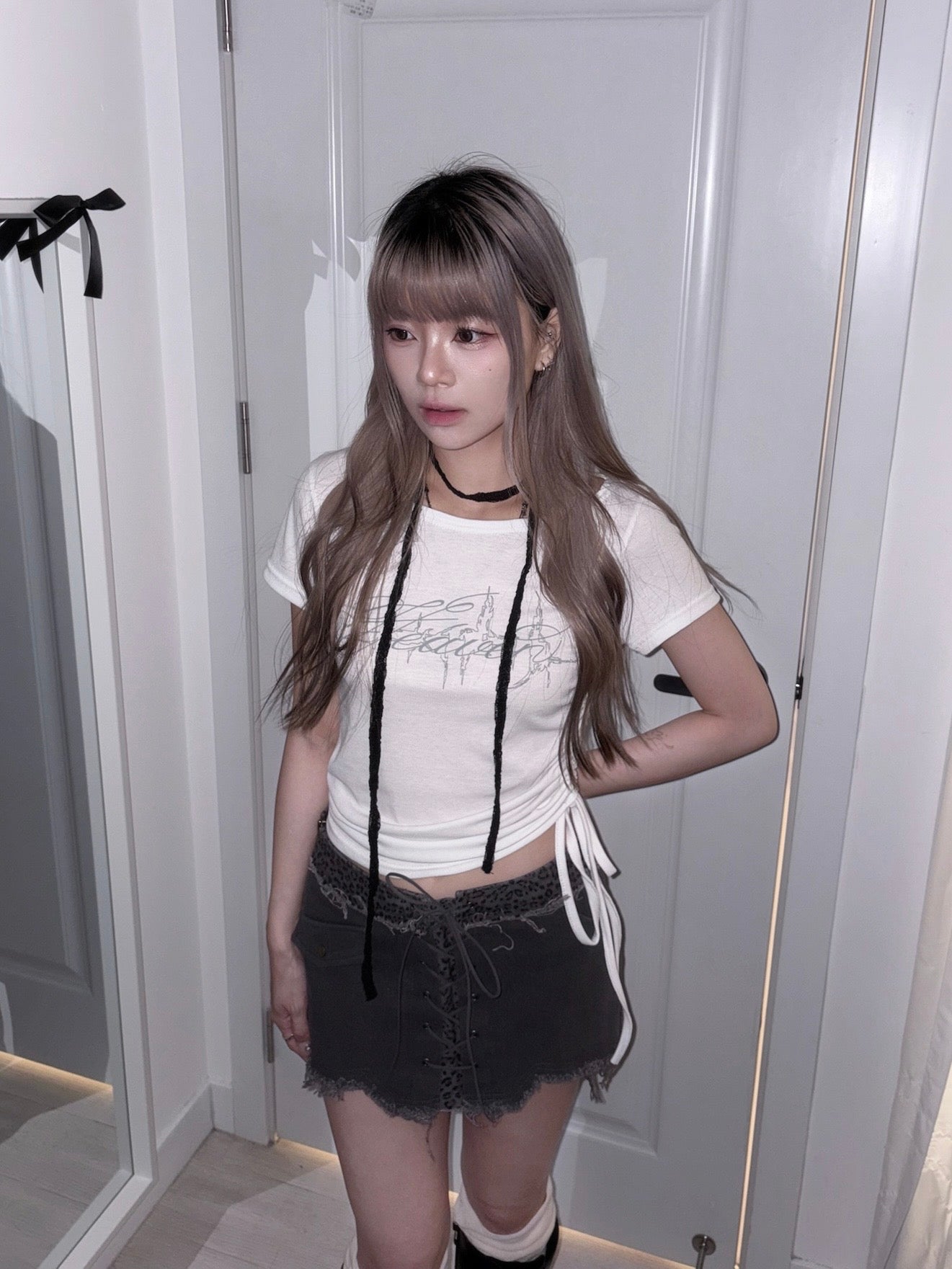 【豹紋穿搭入門級】Wild Cat破爛感豹紋交叉綁帶Mini Skirt