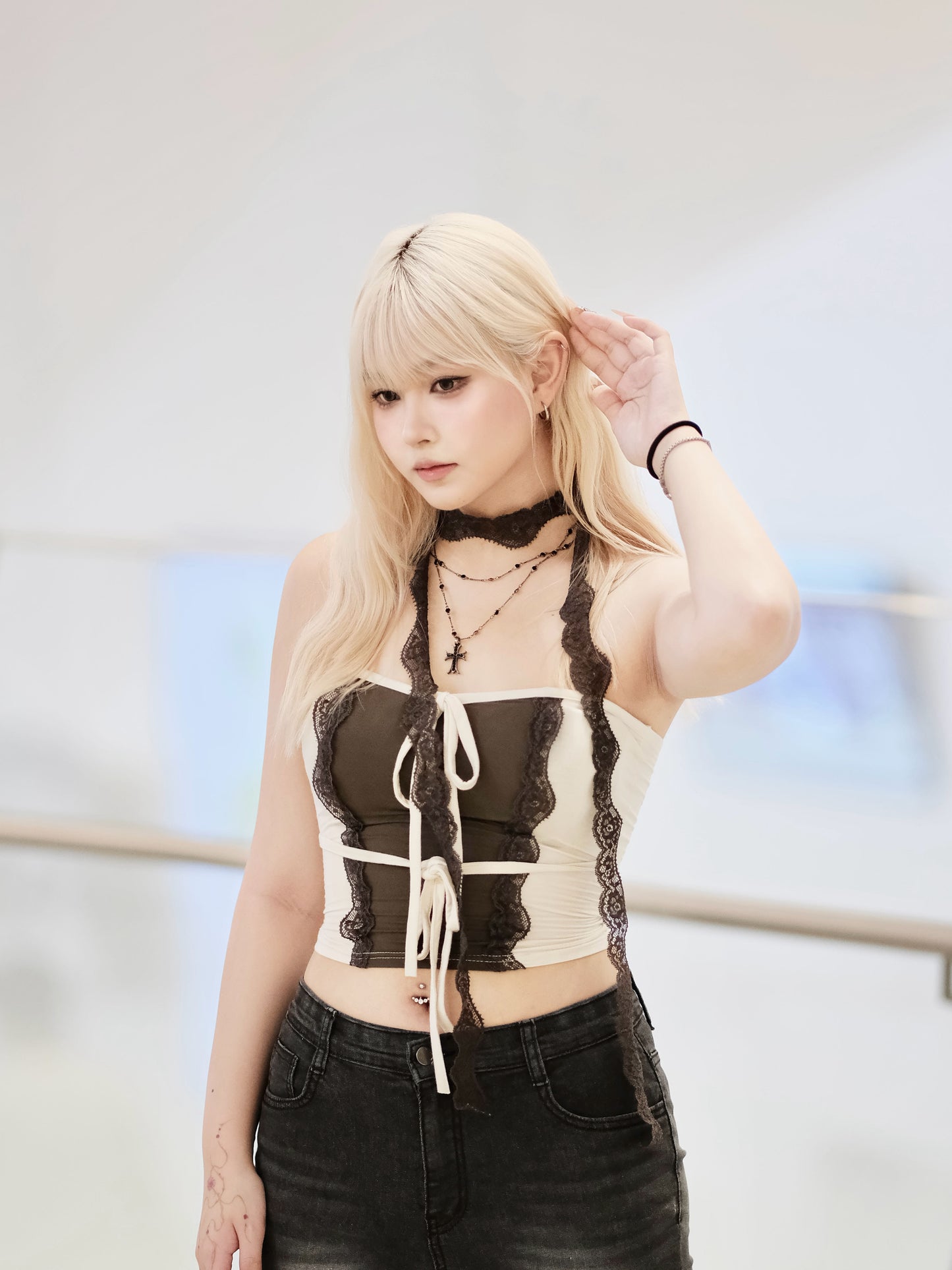 【復古輕哥德風】Vintage Elf 蕾絲蝴蝶結軟滑心型Tube Top Muffler Set