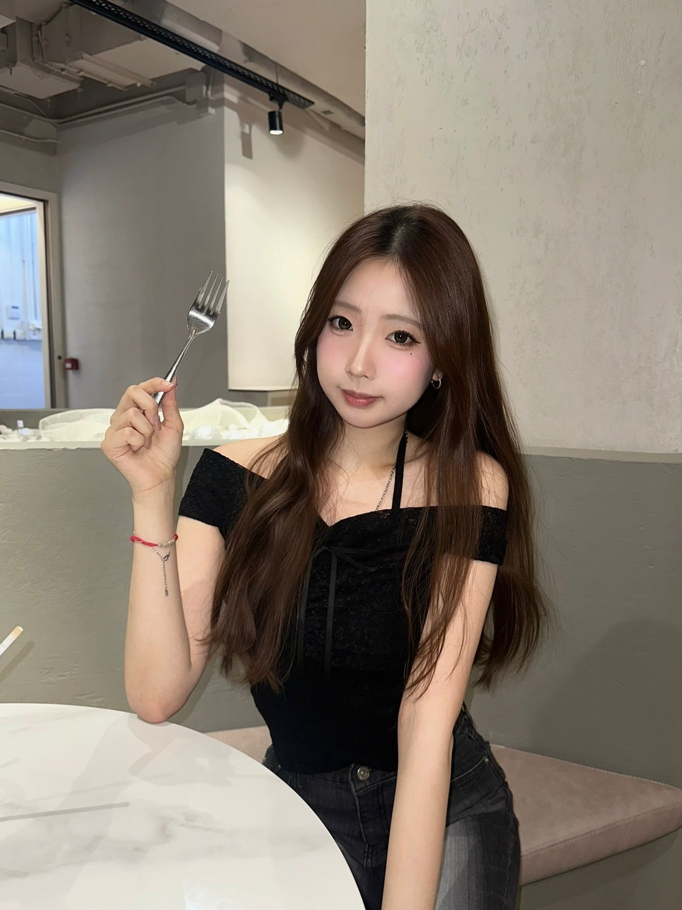 【遮手臂+疊穿必入】Unrose蕾絲蝴蝶結玫瑰Off-Shoulder Top