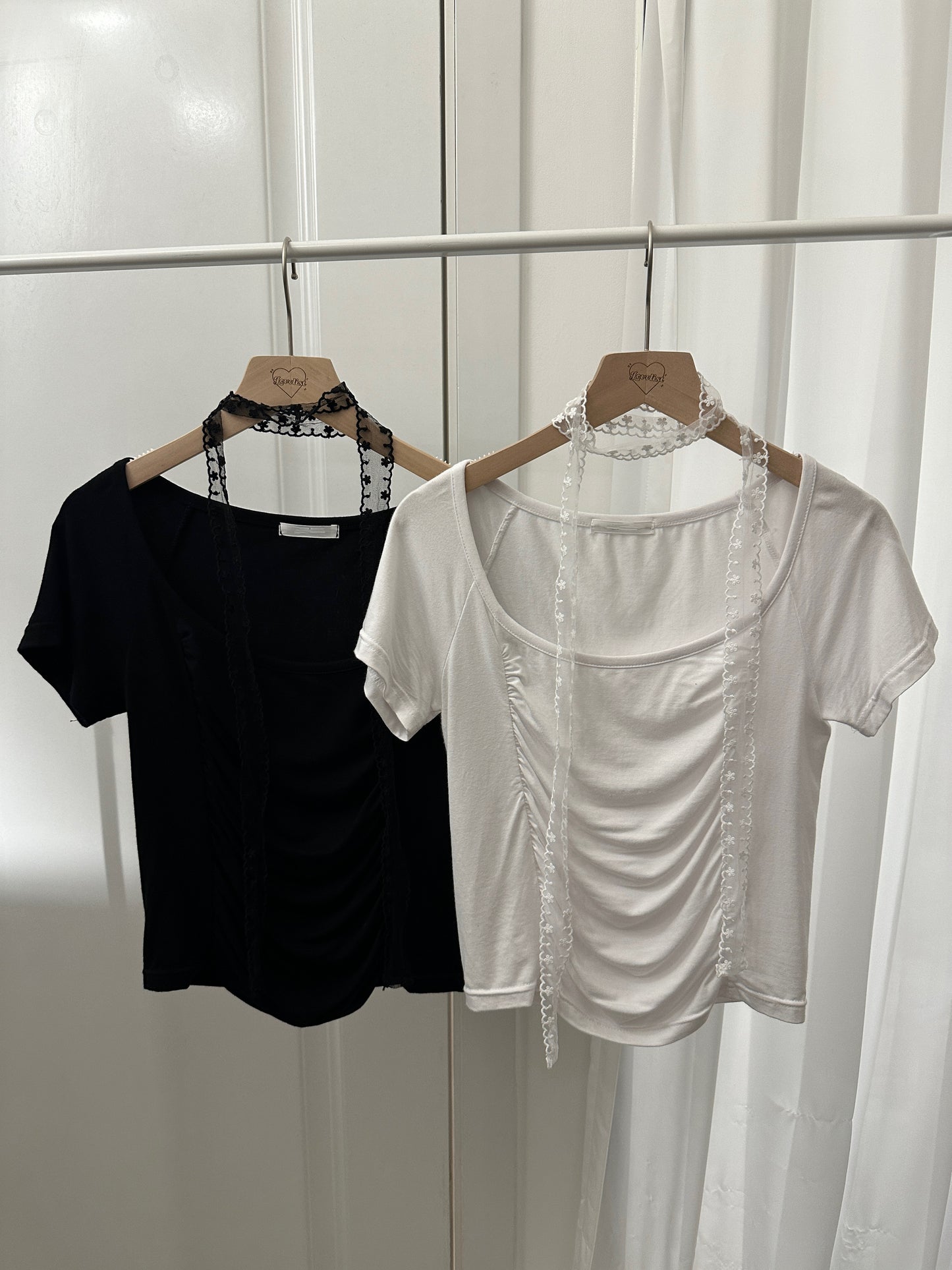 【已停產售完即止】韓式蕾絲風純色軟滑透氣圓領x Lace Muffler Top Set