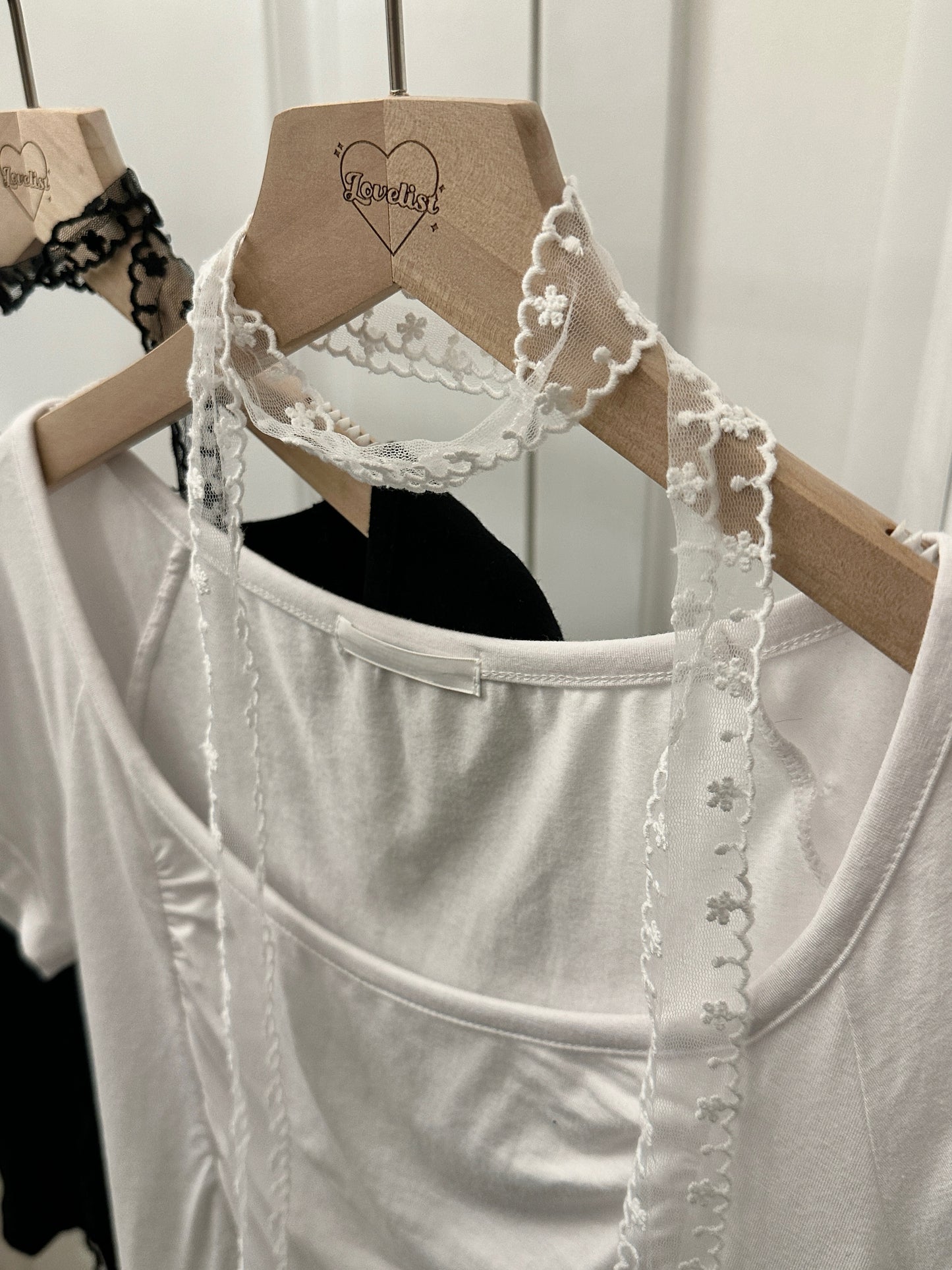 【已停產售完即止】韓式蕾絲風純色軟滑透氣圓領x Lace Muffler Top Set