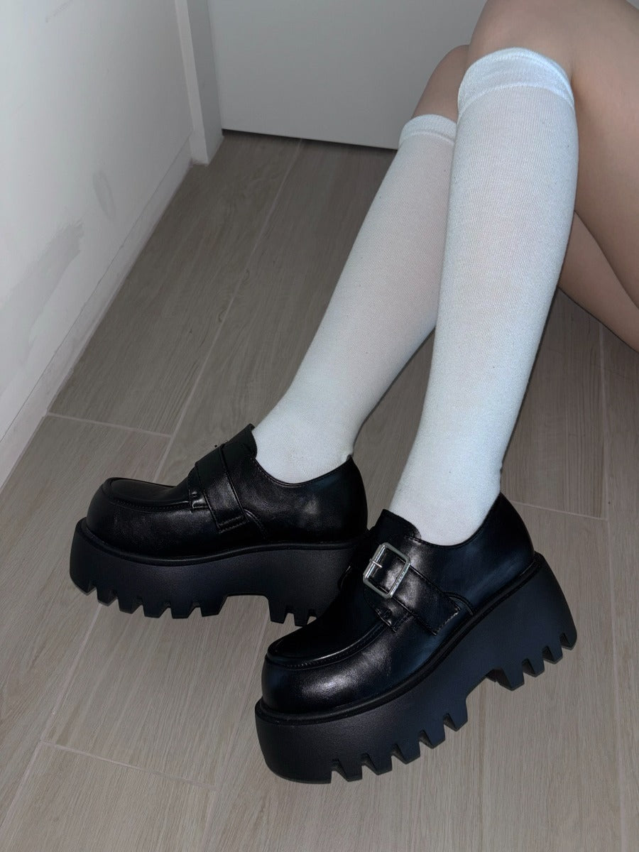 【韓網同款】+7cm Academic Girl 銀扣免綁厚底Mary Jane 皮鞋