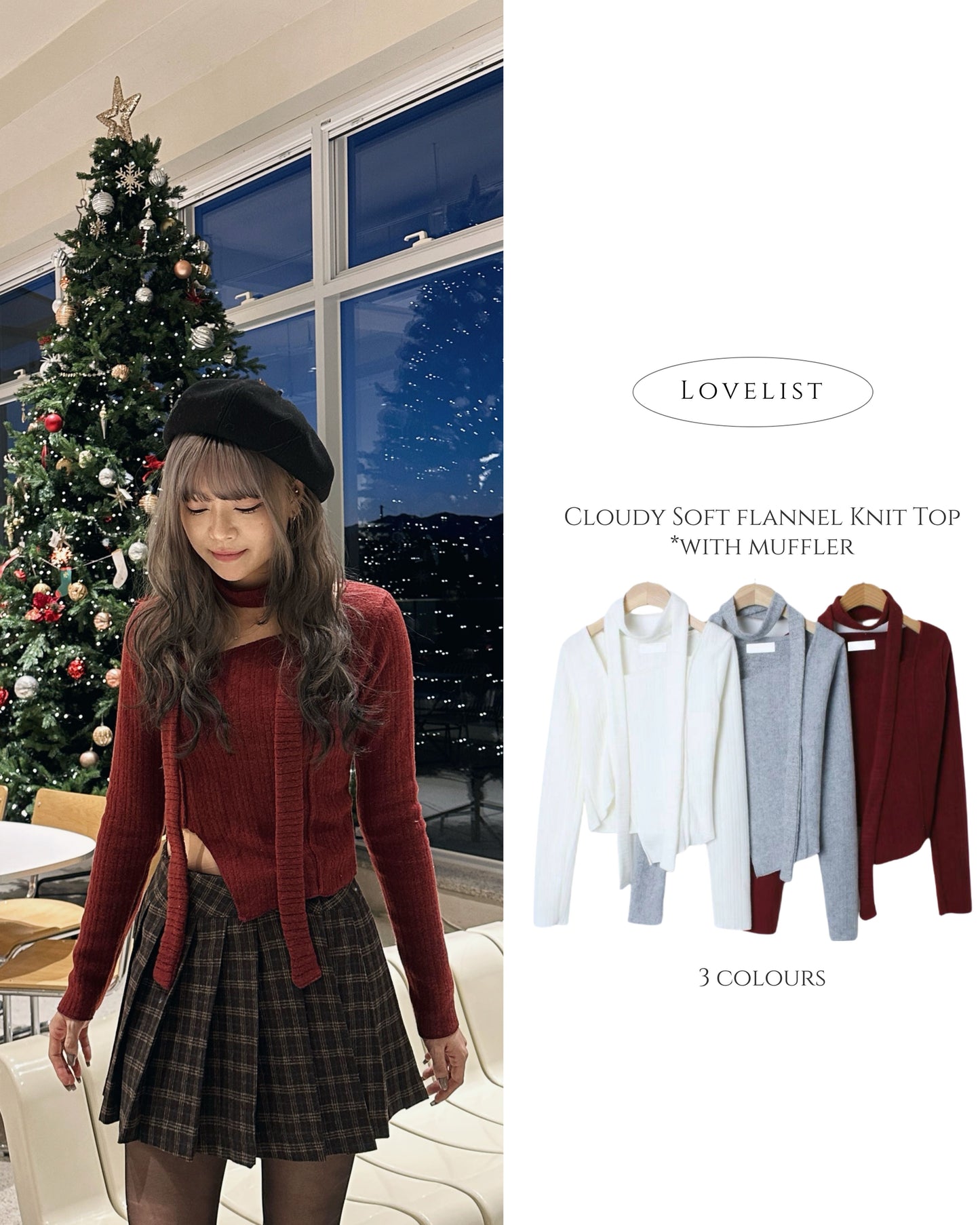 Cloudy Soft Flannels Knit Top
*with muffler