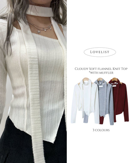 Cloudy Soft Flannels Knit Top
*with muffler