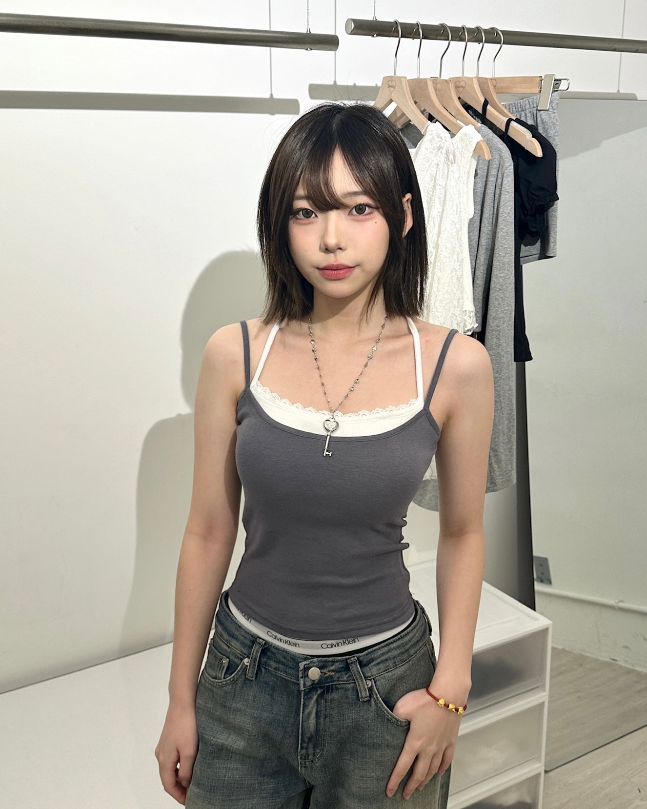 【免襯1件打造疊穿｜ 365日常必備】蕾絲拼色掛脖吊帶假兩件Bra Top背心