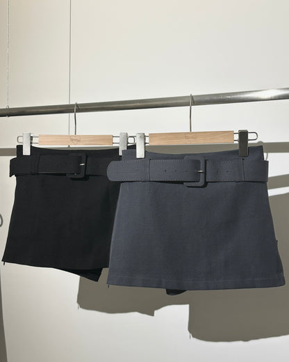 【A-line/ 包臀/ 側開衩3 in 1♡極推此裙】Minimalist 方扣腰帶高腰雙拉鍊西裝短裙