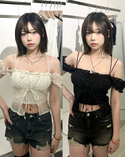 【Lovelist獨家OOTD｜ 套裝價-$88 】Pristine Polka 波點上衣+背心+短褲 3件套組合