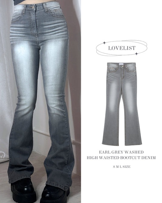 【紙片人顯瘦喇叭褲☑️新增顏色】Earl Grey Washed Bootcut Denim淺灰水洗刷白喇叭褲