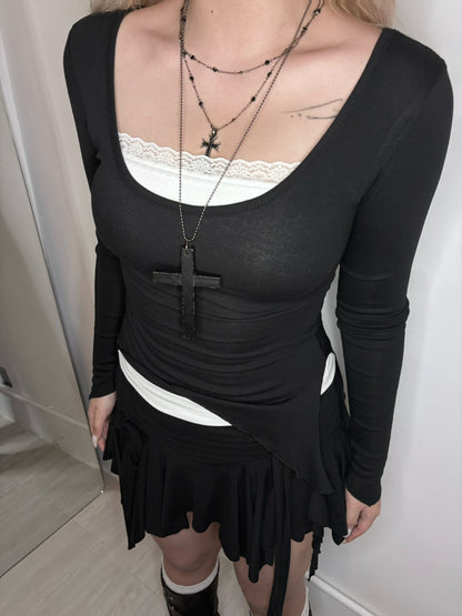 【韓式芭蕾舞風疊穿🩰氣質顯身材3 in 1】Soft Spoken 側開叉垂墜吊帶U領Top