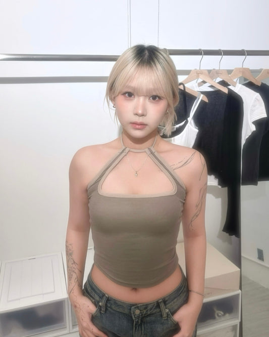 【極顯身材小性感｜3 Ways 綁法】Untamed Girl 純慾拼色修腰繞頸綁帶背心