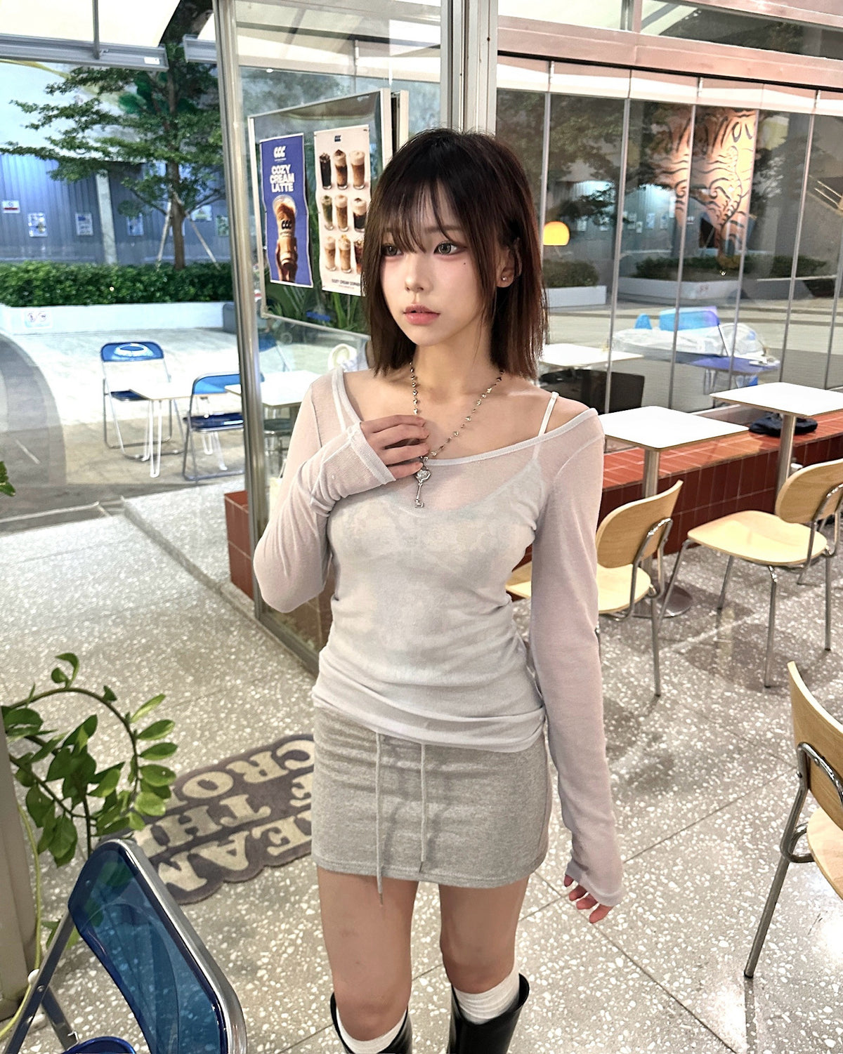 【韓式慵懶日常疊穿｜ 3種領口穿法】Mute Mauve 基礎日常輕柔薄長袖Top