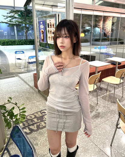 【韓式慵懶日常疊穿｜ 3種領口穿法】Mute Mauve 基礎日常輕柔薄長袖Top