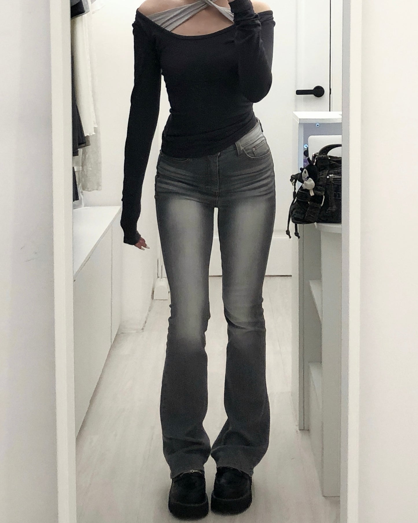【紙片人顯瘦喇叭褲☑️新增顏色】Earl Grey Washed Bootcut Denim淺灰水洗刷白喇叭褲