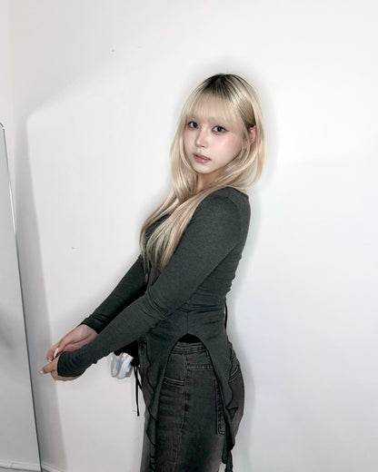 【韓式芭蕾舞風疊穿🩰氣質顯身材3 in 1】Soft Spoken 側開叉垂墜吊帶U領Top