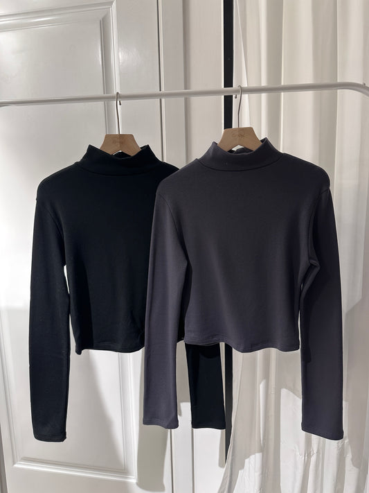 【禦寒Warm Up打底🌡️】抓毛軟糯感半樽領短版長袖Top