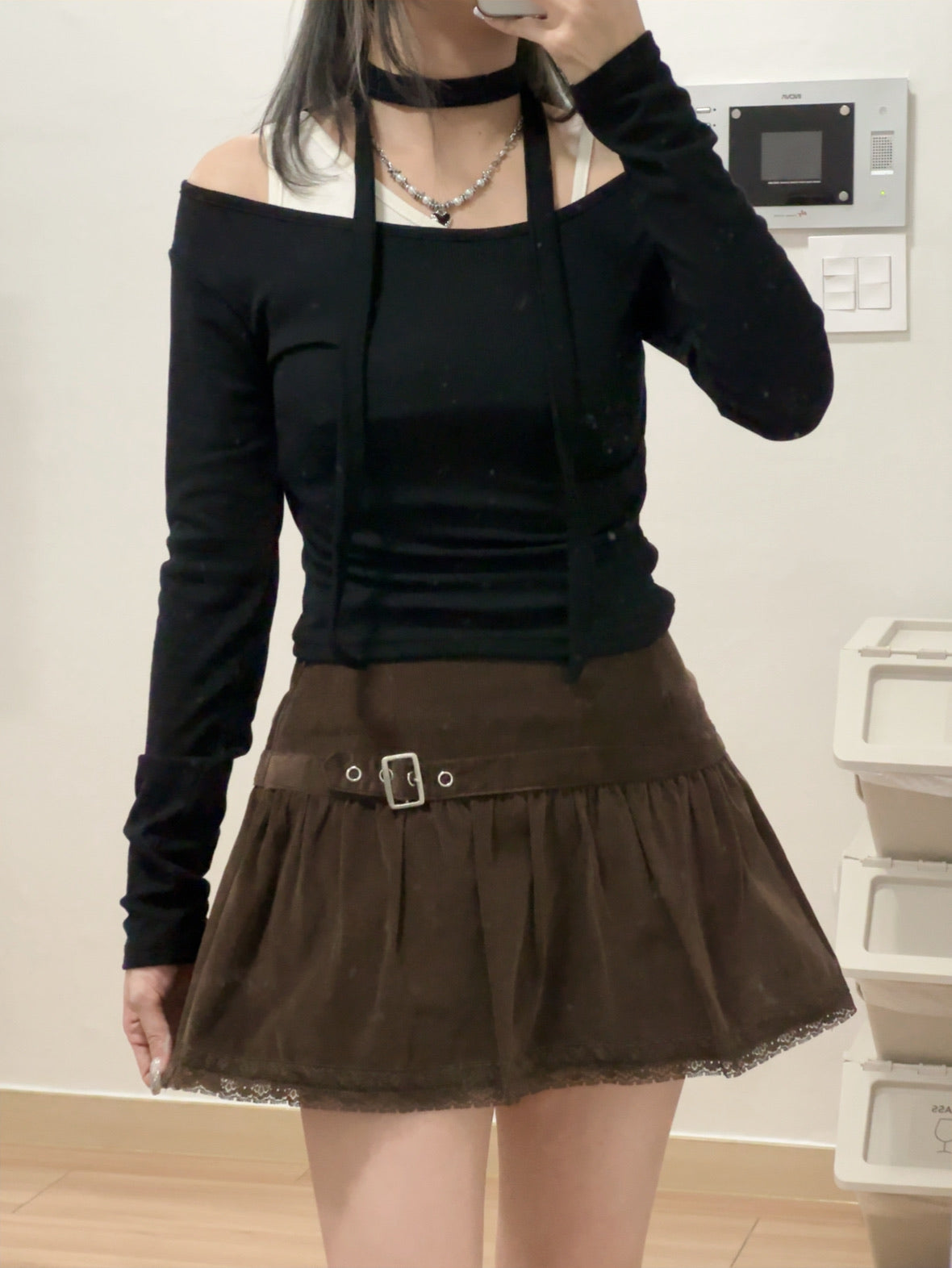 Emily’s Academia Lace Corduroy A-line Skirt