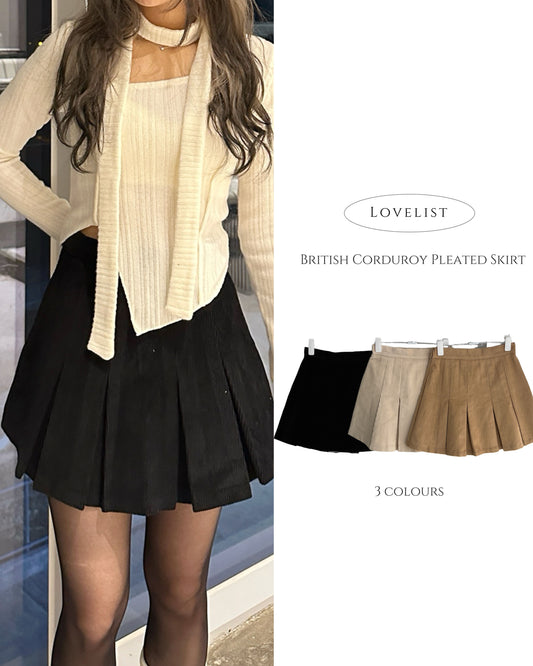 British Corduroy Pleated Skirt