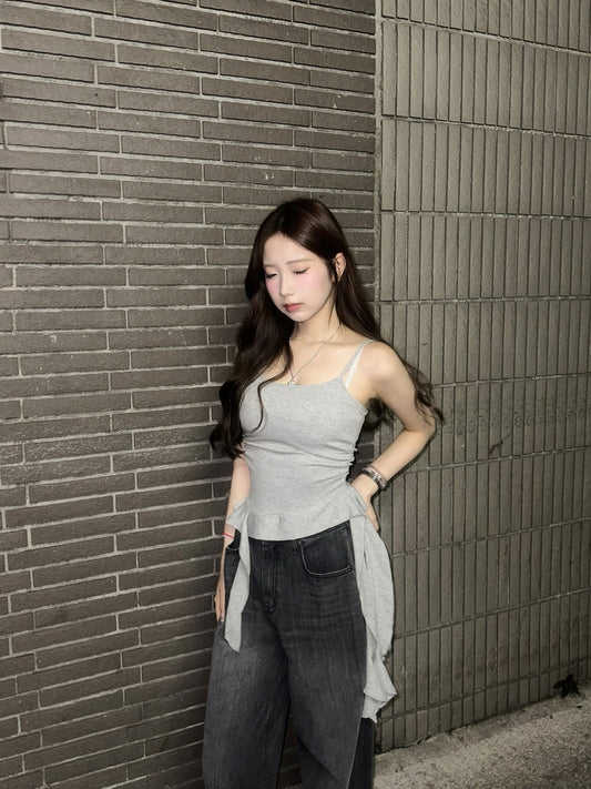 【韓式疊穿入門】不規則垂墜飄帶吊帶Padded Top