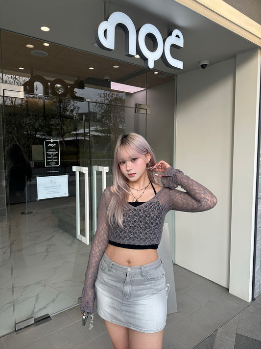Melting Heart 蕾絲透膚開叉長袖Crop Top