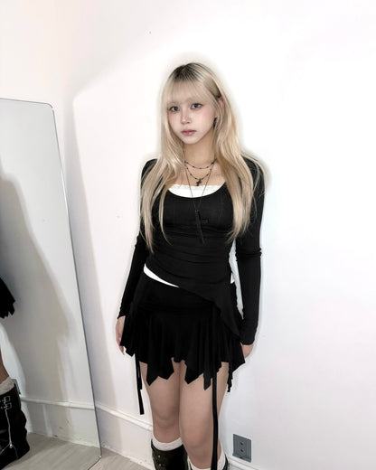 【韓式芭蕾舞風疊穿🩰氣質顯身材3 in 1】Soft Spoken 側開叉垂墜吊帶U領Top