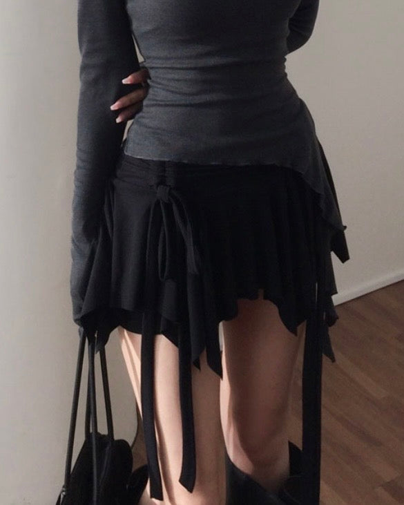 【甜美疊穿必入♪ 柔美Balletcore】Fairytales 束帶不規則層次高腰彈力裙褲