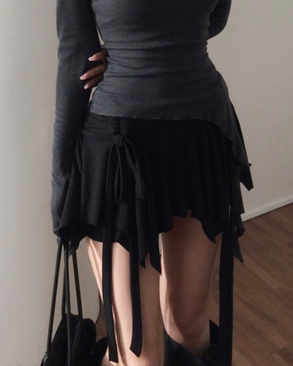 【甜美疊穿必入♪ 柔美Balletcore】Fairytales 束帶不規則層次高腰彈力裙褲