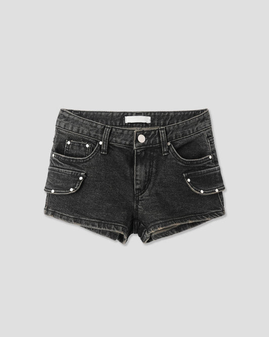 【冬天Hot Girl Pick】Punk Rock柳釘黑色超短牛仔褲