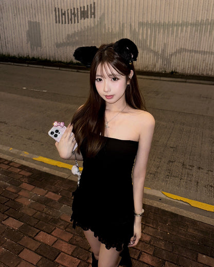 【韓式疊穿入門】不規則垂墜飄帶半身抹胸Padded Dress