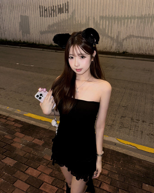 【韓式疊穿入門】不規則垂墜飄帶半身抹胸Padded Dress