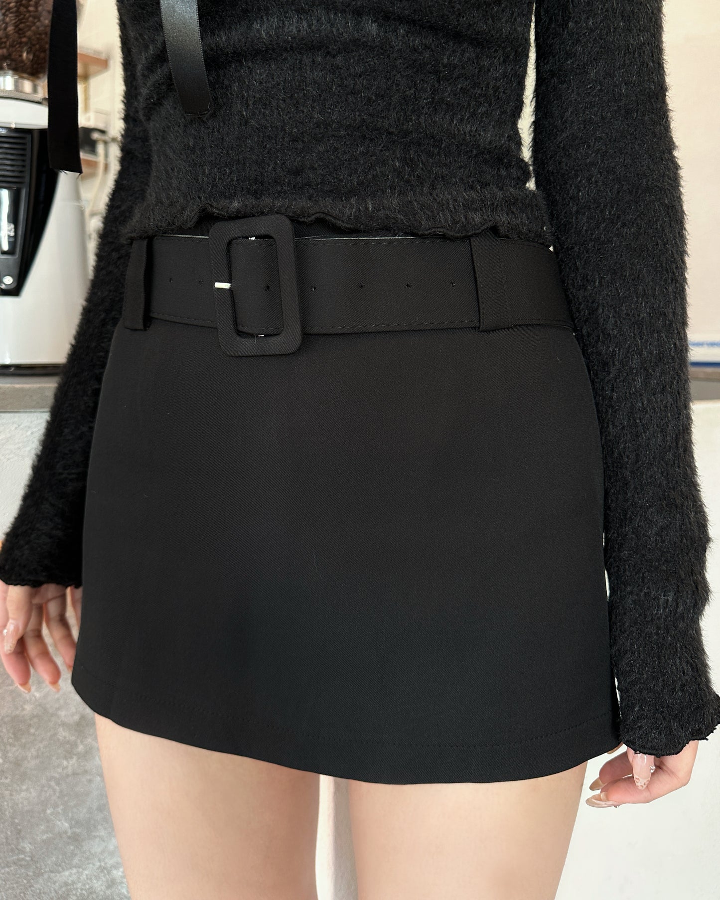 【A-line/ 包臀/ 側開衩3 in 1♡極推此裙】Minimalist 方扣腰帶高腰雙拉鍊西裝短裙