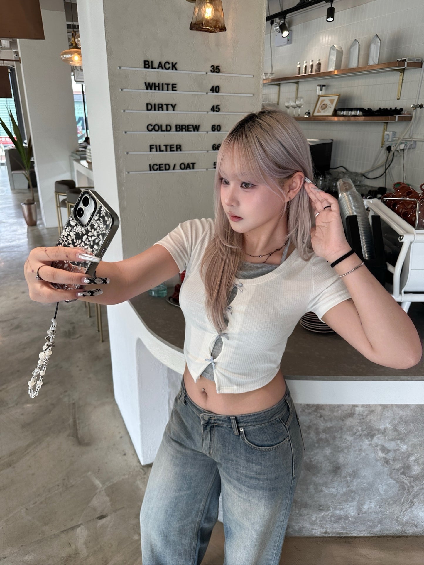 【可愛甜美風】Sliver Grey 蝴蝶結掛脖假兩件背心短袖Top